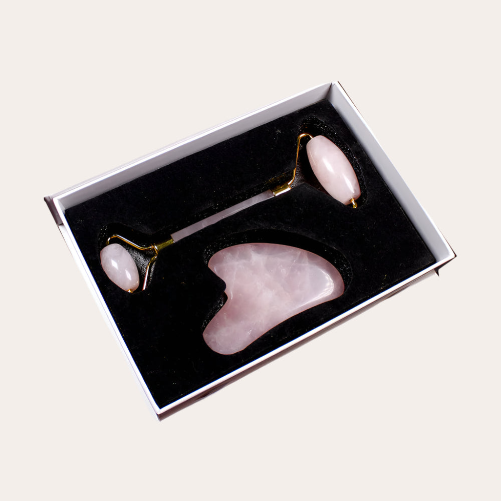 Gua Sha Rose Quartz Stone & Jade roller